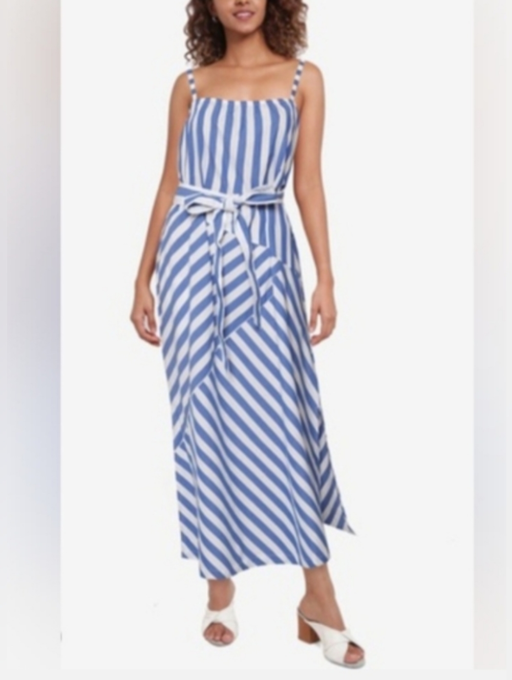 NWT GAP Belted Patchwork Maxi Dress Size Medium In Blue And White Stripes